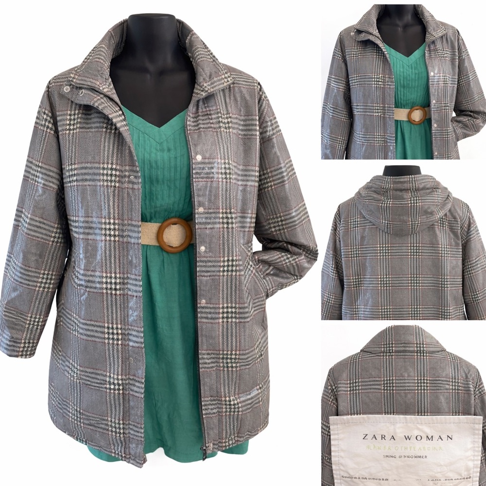 Zara‎ Women's Gray Plaid raincoat